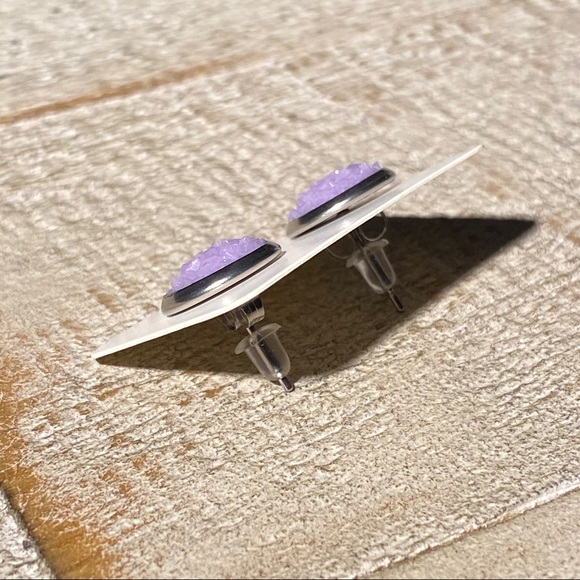 3 for $15 Purple Solid Druzy Silver Studs Earrings - Picture 3 of 4
